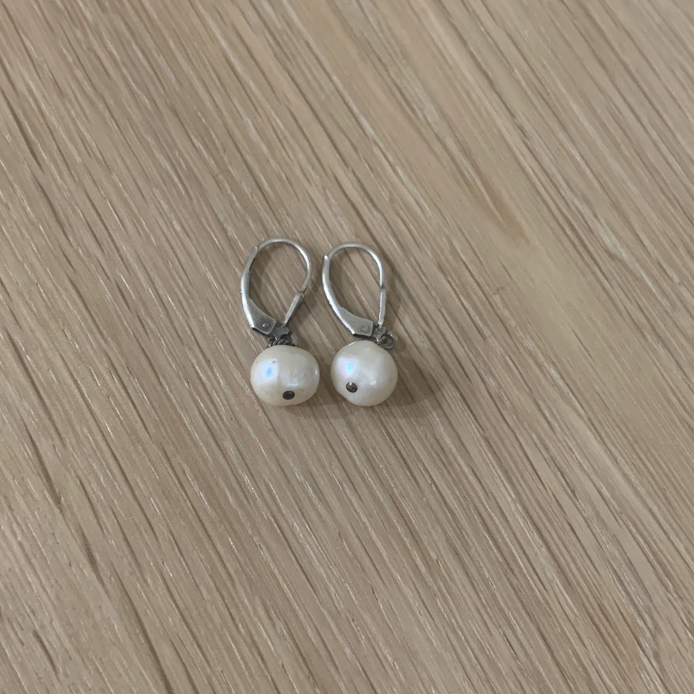 Sterling Silver Drop Pearl* Earrings Like New